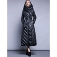 thumbnail image 4 of Chaqueta de plumón para mujer, chaqueta de plumón de pato blanca cálida de invierno, con capucha y lazo en la cintura, parka de sección larga, abrigo ajustado hasta la rodilla para mujer, 4 of 5
