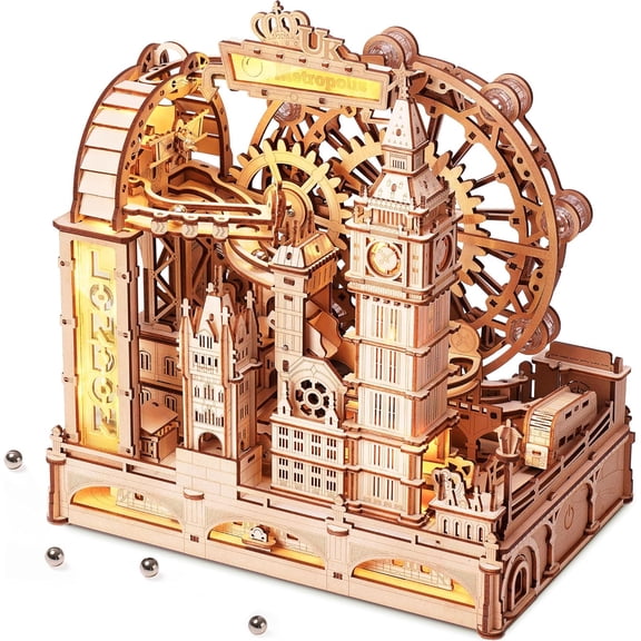 Robotime 3D Wooden Puzzles for Adults , 431-Piece Marble Run Building Kit with LED - Marble Travel London