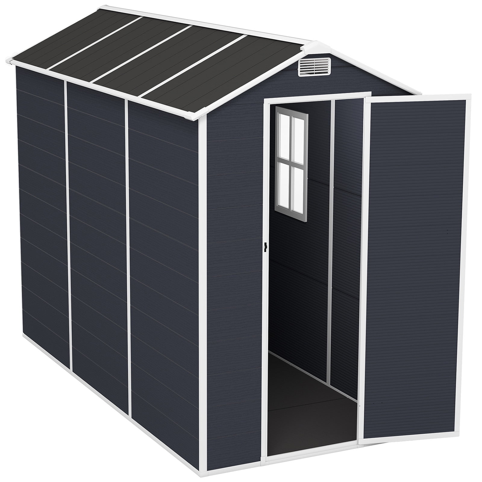 4x8 FT Resin Outdoor Storage Shed, Waterproof Plastic Garden Shed, Large Storage Space, Lockable Doors & Windows, Plastic Tool Shed, 12mm Thick PP Board (4X8 FT)