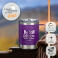 thumbnail image 4 of Christian Art Gifts Reusable Stainless Steel Double Wall Vacuum Insulated Camp Style Travel Mug w/ Handle for Women: Be Still & Know Inspirational Bible Verse, BPA-free Retractable Lid, Purple, 11 oz., 4 of 7