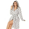 thumbnail image 2 of SwiftWear Women's Black Bow Print Flannel Bath Robe Cute Long Sleeve Hooded Bathrobe Cozy Winter Loungewear with Belt & Pockets for Home, Black, 2 of 5