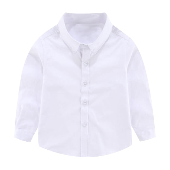 Riecok Boys School Uniform Shirts Lapel Collared Solid Button up Blouse Cotton Long Sleeve Fall Dress Tops