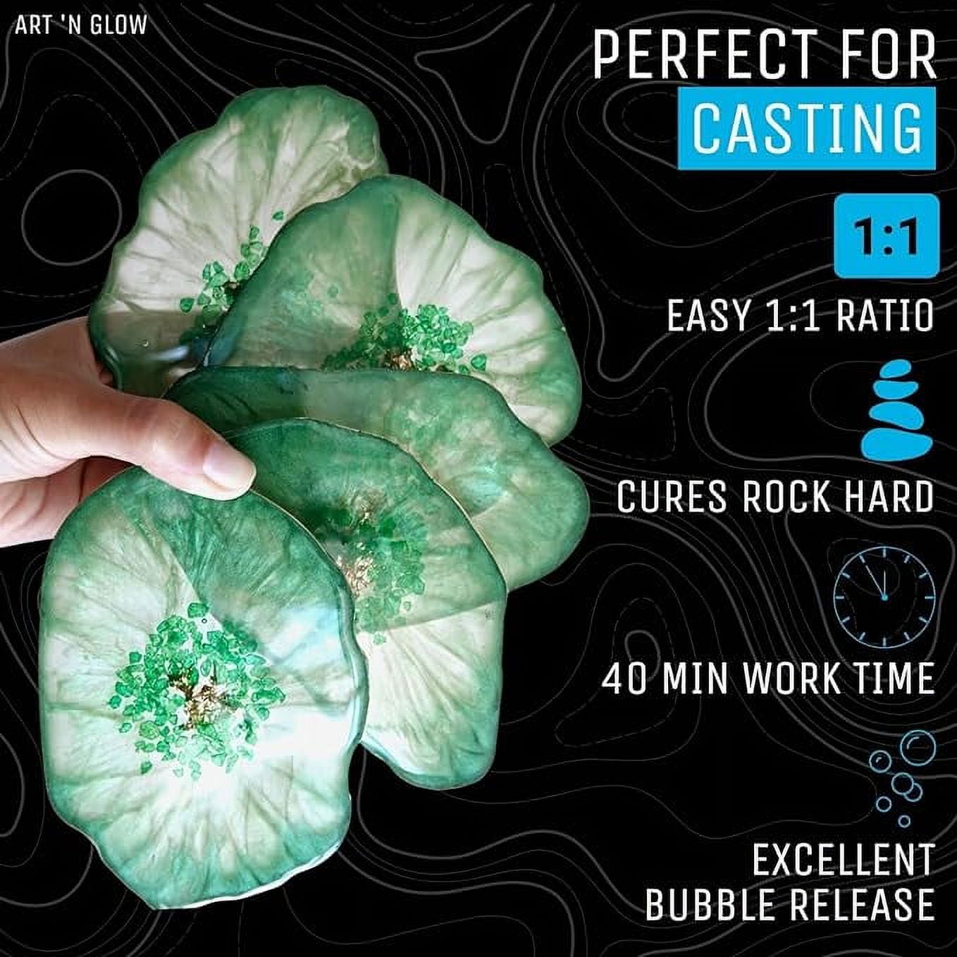 Art ‘N Glow Epoxy Resin for Clear Casting and Coating - 2 Gallon Kit - Perfect for Molds, Crafts, Tumblers, Jewelry, Wood - Food Safe, Bubble Free, and Made in The USA