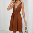 thumbnail image 3 of Vestido de cintura sin mangas con bolsillos y cuello en V para mujer, vestido de costura de encaje para primavera y verano, 3 of 6