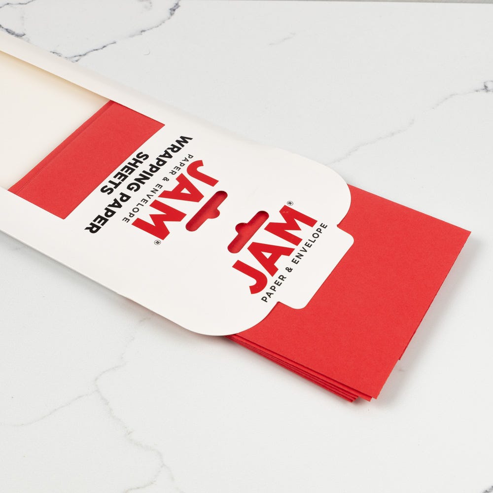 JAM Paper Matte Wrapping Paper Sheets, 30 x 20 per Sheet (25 sq ft Total), Matte Red, 6 Sheets