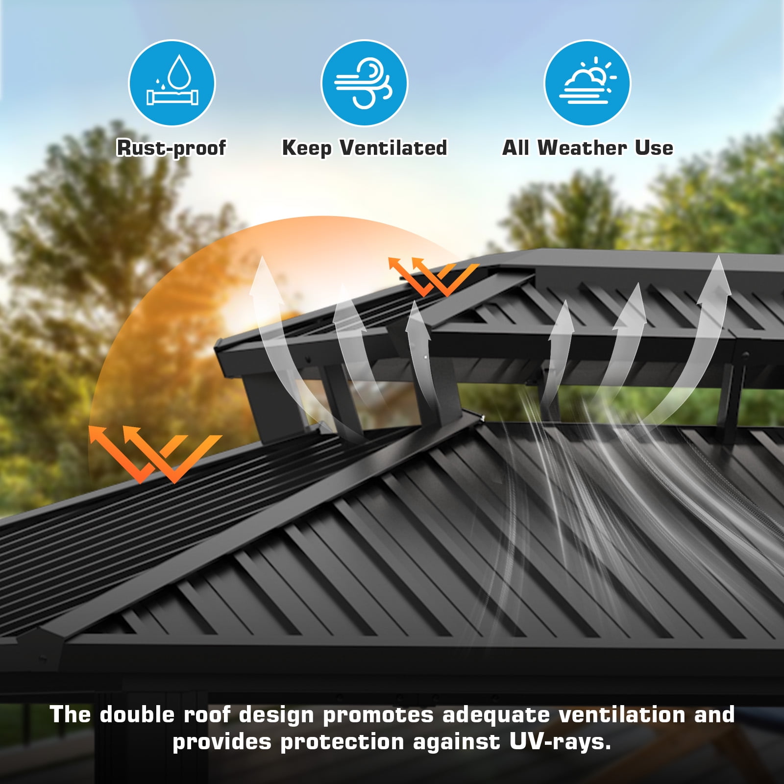 COBIZI 6'x8' Hardtop Grill Gazebo with Vented Double Roof, Galvanized Steel Sun & Rain Shelter, Rust-Resistant Aluminum BBQ Gazebo for Outdoor Cooking, Patio, Backyard (Black)