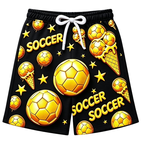 Angala Kids Shorts Elastic Waist Soccer Print Running Shorts Summer Soft Stretchable Football Athletic Casual Child Shorts Size 2-3 Years Black