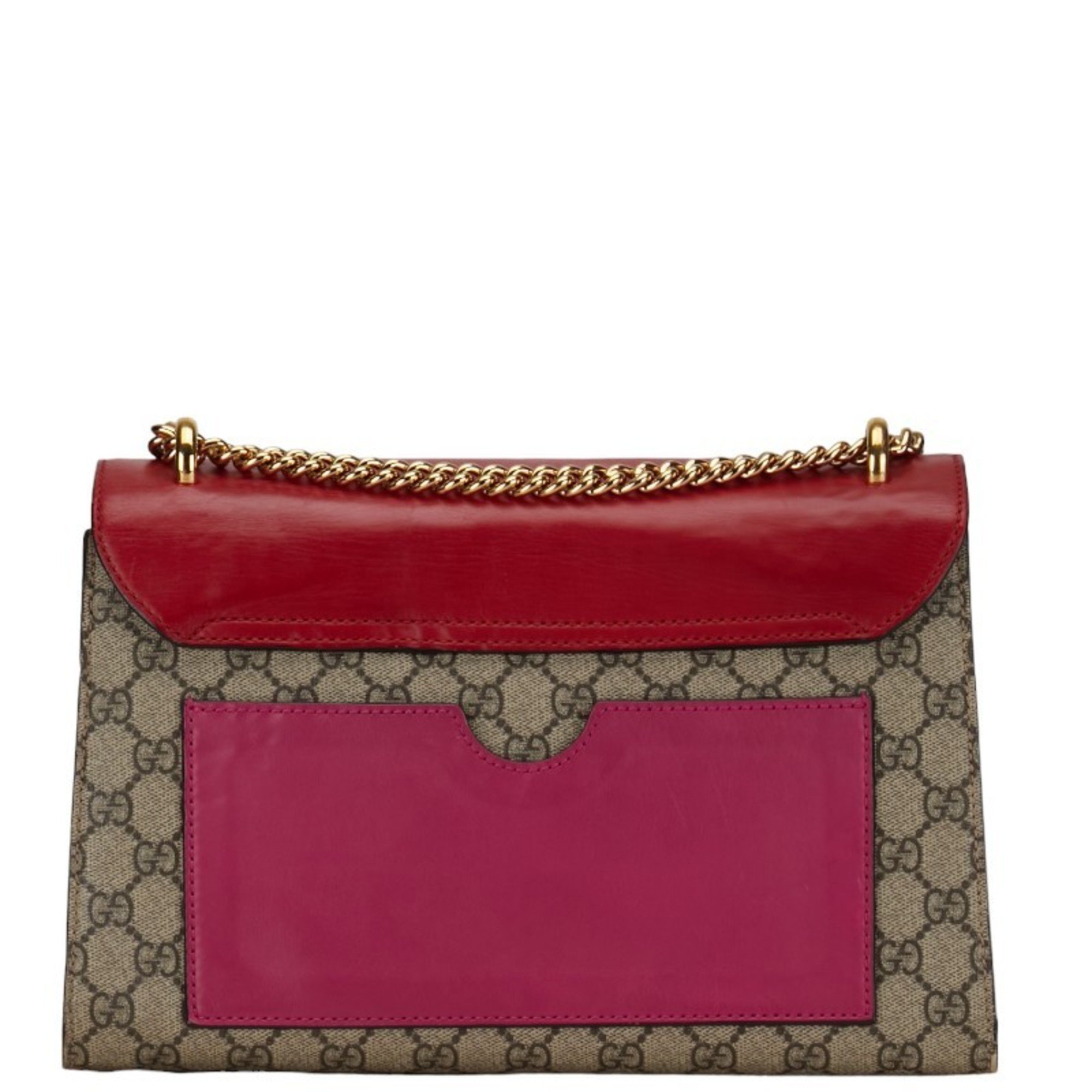 Pre Owned Gucci GG Supreme Chain Shoulder Bag 409486 Beige Red Pink PVC Leather Women s GUCCI Good Walmart