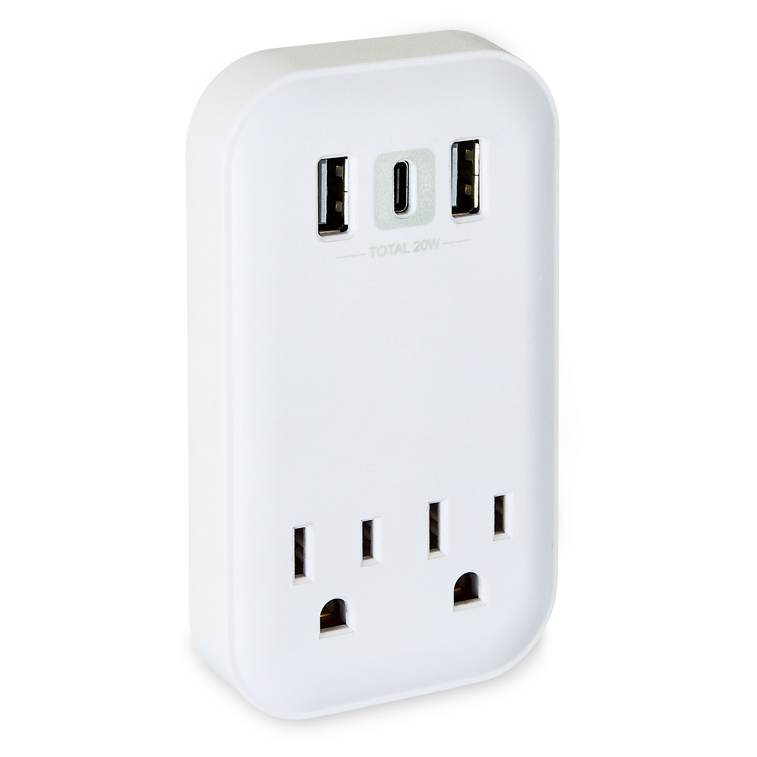 Hyper Tough USB Outlet Extender, 900J Surge Protector, 2 Outlet Splitter with USB-A & USB-C, White