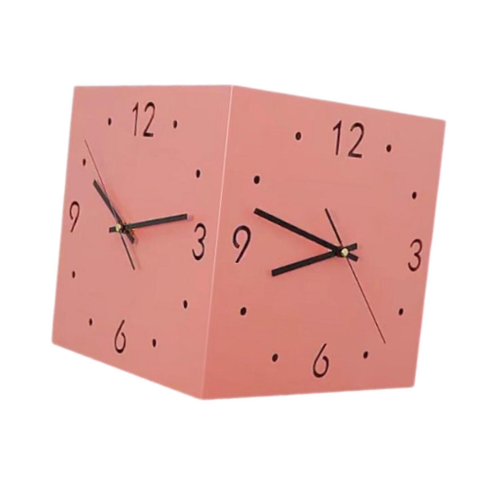 Baoblaze Double Sided Corner Wall Clock Friend Gift for Living Room Hotel Dining Room Pink