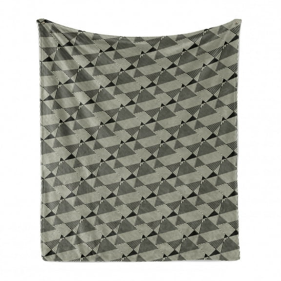 Abstract Soft Flannel Fleece Throw Blanket, Complex Geometric Triangles with Scrapbook Style Stripes Minimal, Cozy Plush for Indoor and Outdoor Use, 60" x 80", Dark Taupe Grey and Ivory, by Ambesonne