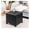Black, variant on Faux Leather Storage Ottoman with Wheels, 18.8" Square Rolling Footrest | Black Tufted Stool for Living Room, Bedroom & Vanity