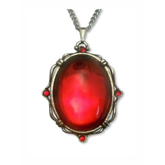 Blood Red Oval Cabochon in Silver Finish Pewter Frame Pendant Necklace by Real Metal NK-608