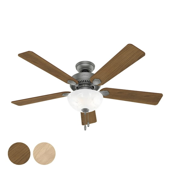 Restored Hunter Fan 52 inch Traditional Matte Silver Indoor Ceiling Fan with Light Kit and Pull Chain for Bedroom, Living Room/Family Room, Dining Room, Kitchen, Office (Refurbished)