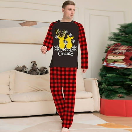 

Tfalo Christmas Pajamas For Family Parent-Child Attire Christmas Suits Patchwork Plaid Printed Homewear Round Neck Long Sleeve Pajamas Two-Piece Dad Sets