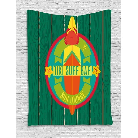 Holiday Wall Hangings Tiki Bar Decor Tapestry, Tiki Surf Bar Sun Lounge Holiday Vacation Theme Surfboard Crab Starfishes, Wall Hanging for Bedroom Living Room Dorm Decor, 40W X 60L Inches, Multicolor, by Ambesonne ()