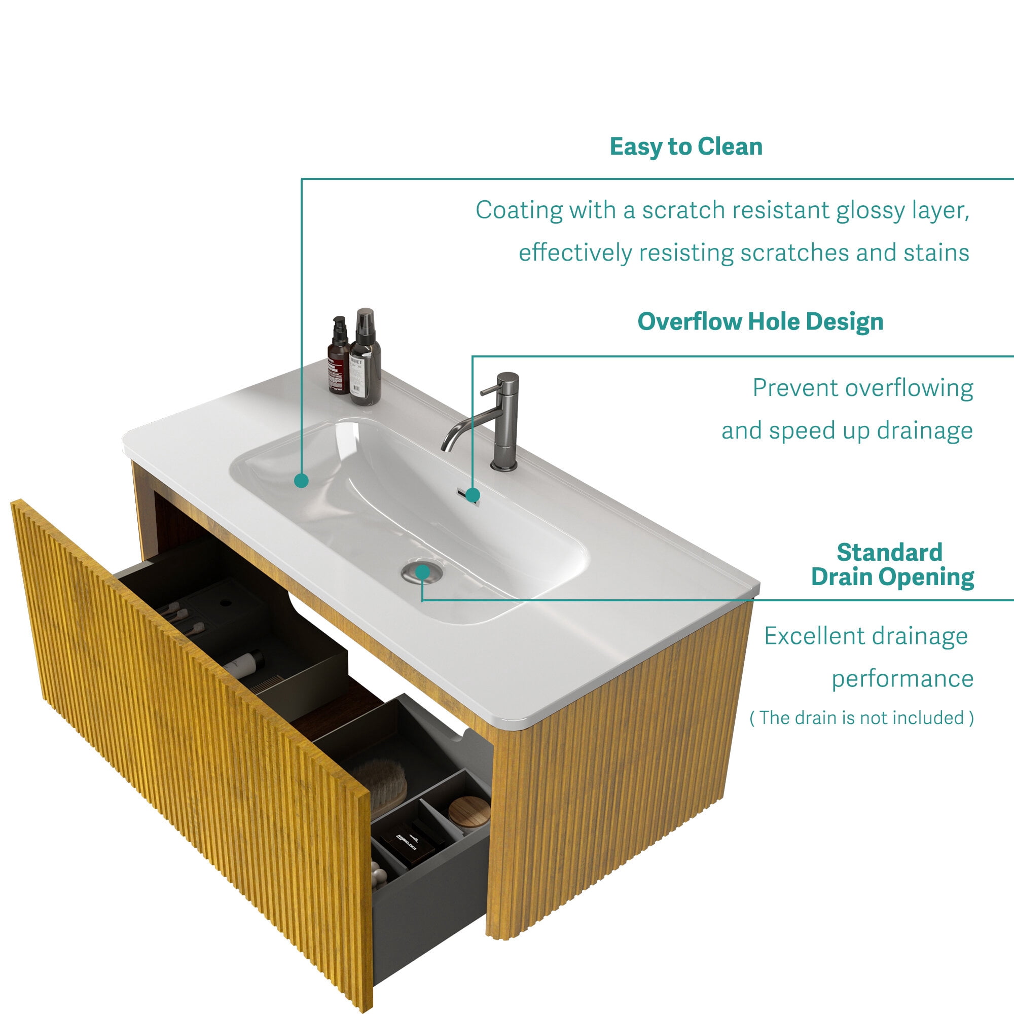 Vanity With Sink, BB0436Y301, Integrated white ceramic basin, drain assembly NOT included, Gloss White Bathroom Vanity,Ceramic Single Sink Vanity, Bath & Faucets Bathroom Vanities