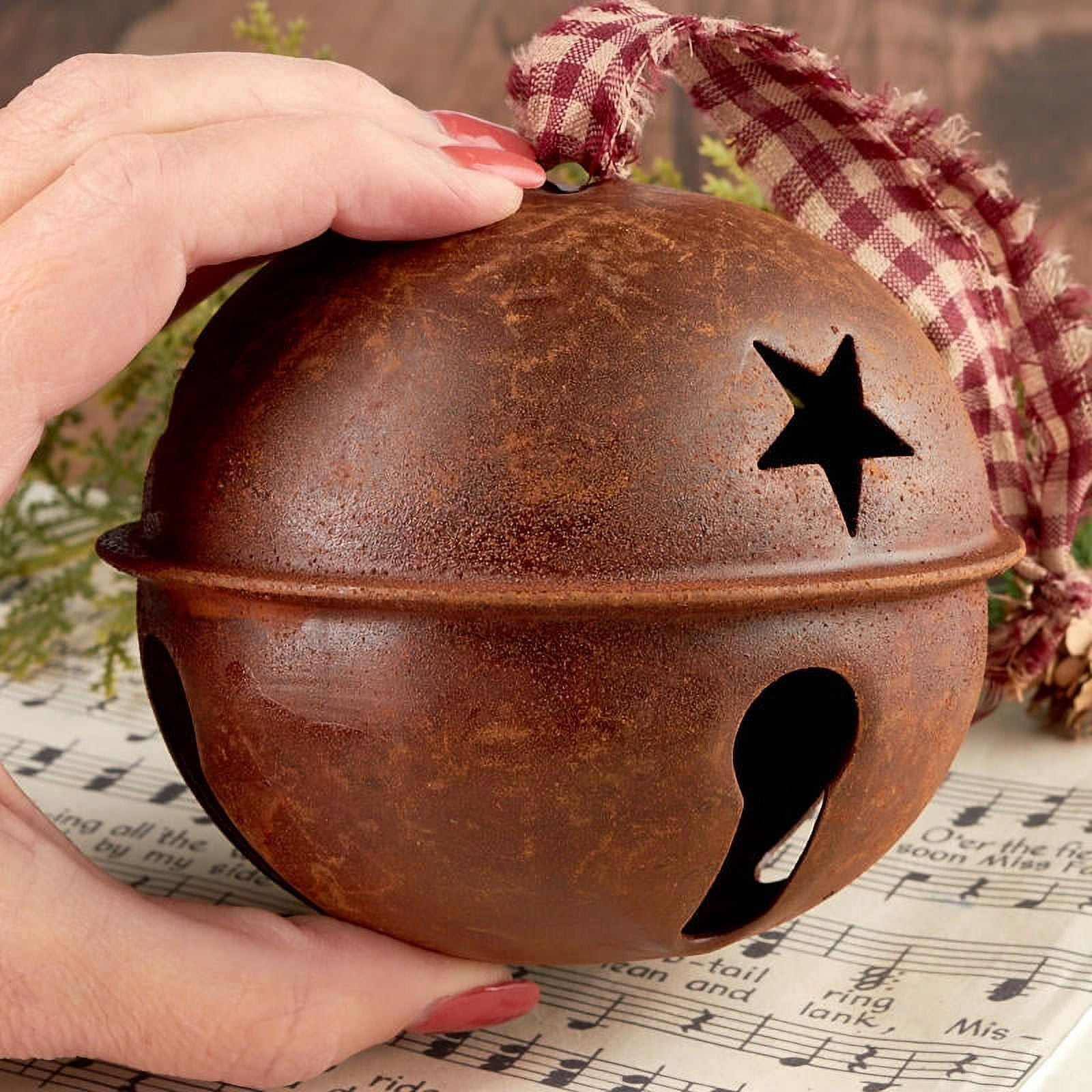 Factory Direct Craft Set of 3 Rusty Tin Christmas Jingle Bell Ornaments with Homespun Hanger (4 inch diameter & 6.4oz Product Weight)