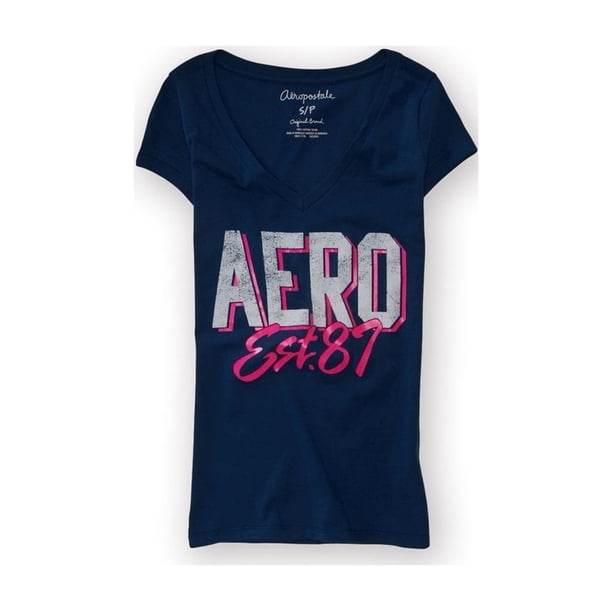 Aeropostale Womens Block Letter Graphic T-Shirt, Azul, X-Small