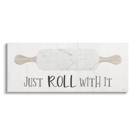 Just Roll With It Funny Baking Typography Graphic Art Gallery Wrapped Canvas Print Wall Art