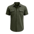 thumbnail image 2 of Men's Linen Short Sleeve Button Down Shirt, Casual Lapel Collar Double Chest Pockets Summer Beach Work Shirts for Men, S-3XL, 2 of 7