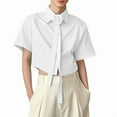 thumbnail image 2 of DAFPZW Men's Summer Short Sleeve Button Down Crop Shirt Loose Fit Casual Shirt Solid Color Collar Neck Clubwear Cropped Tops, 2 of 9
