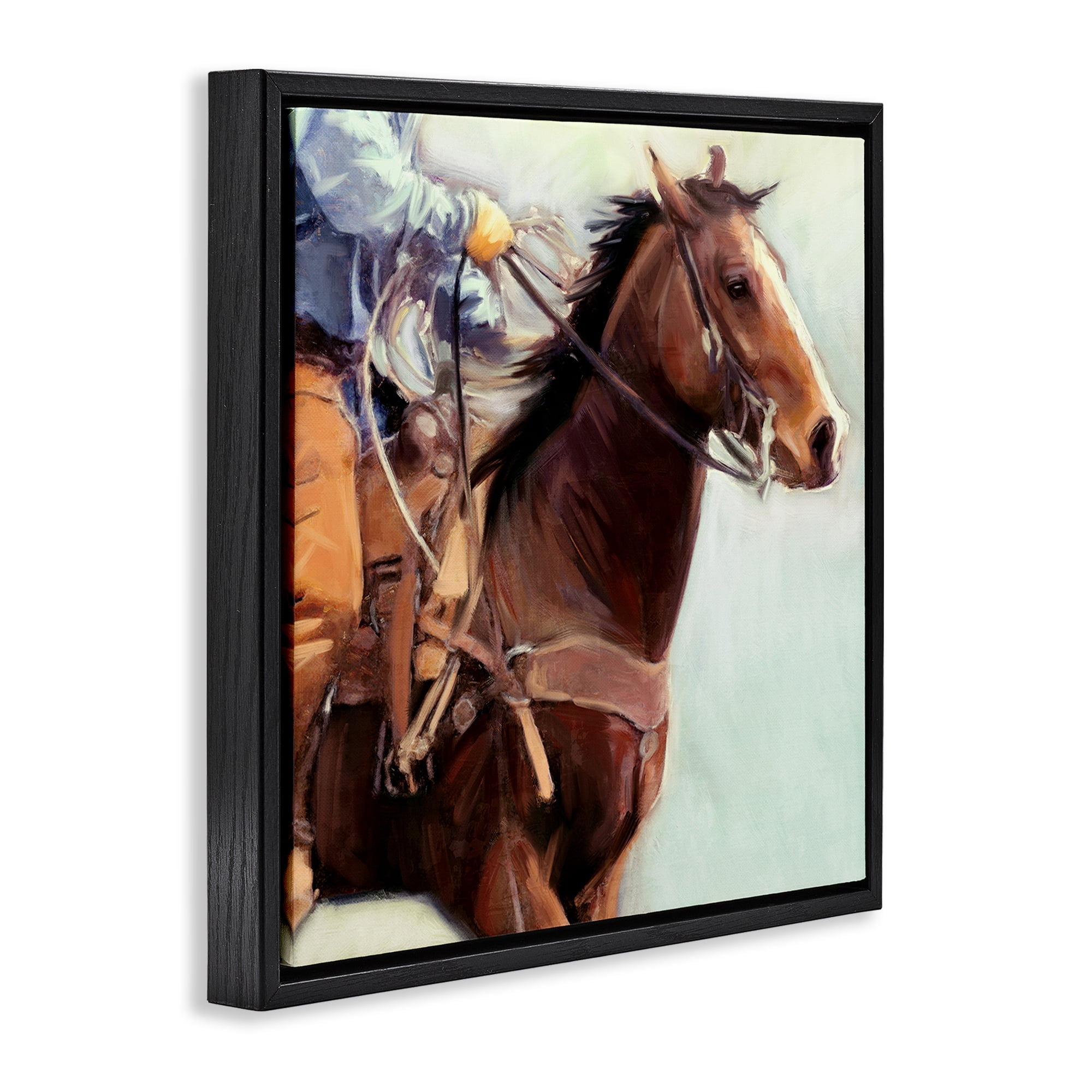 Stupell Industries Galloping Western Cowboy Animals & Insects Painting Black Floater Framed Canvas Art Print Wall Art, 18 x 18