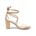 thumbnail image 3 of BLISSFUL STEP Women's Clear Strap Block Heel Lace up Heels Sandals Nude (Size 8.5), 3 of 8