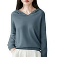 thumbnail image 2 of Women's V-Neck Hooded Knit Sweater, Soft Ribbed Pullover with Cozy Fleece Lining, Winter Warm Layering Piece for Casual Daily Wear, Comfortable Streetwear and Cold Weather Protection Dark Gray M, 2 of 5
