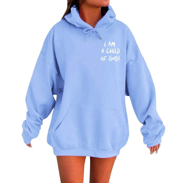 UJNDER Chandail à Capuchon Imprimé pour Femme avec Poche, Manches Longues, Coupe Décontractée, Design Moderne, Bleu, P