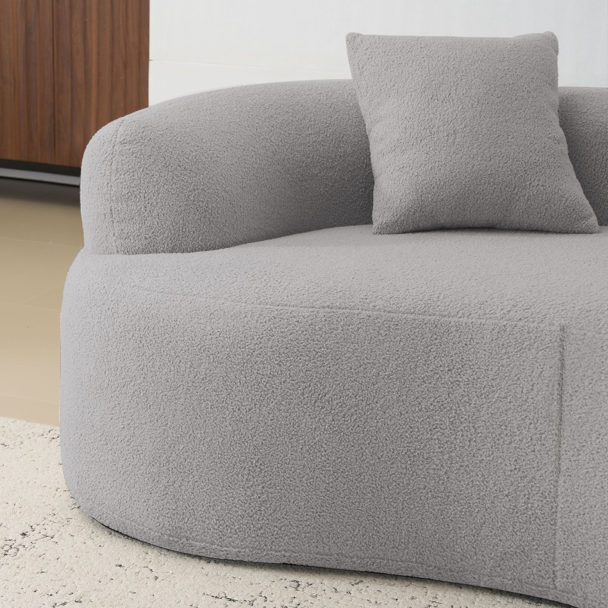 66.93 Inch Curved Loveseat, Grey Full Compression Sponge Sofa, Teddy Velvet Fabric, No-Assembly Compact Sofa for Small Spaces & Apartments, 350 lbs Capacity