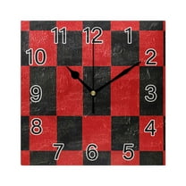 Ryvnso Red Checkered Wall Clock Square Silent Non-Ticking Battery Operated 7.78"