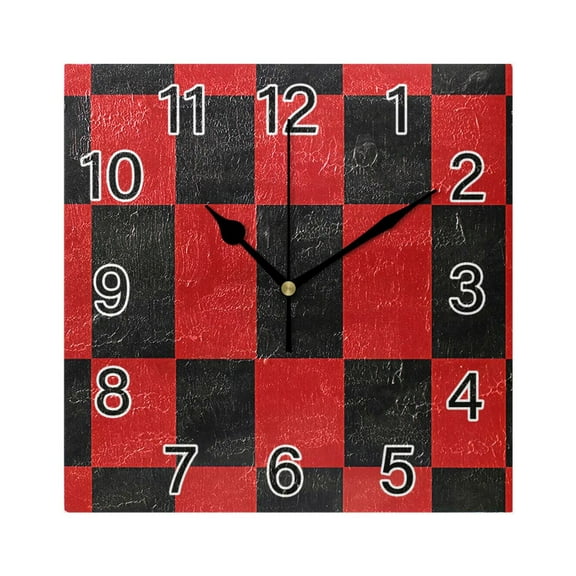Ryvnso Red Checkered Wall Clock Square Silent Non-Ticking Battery Operated 7.78"