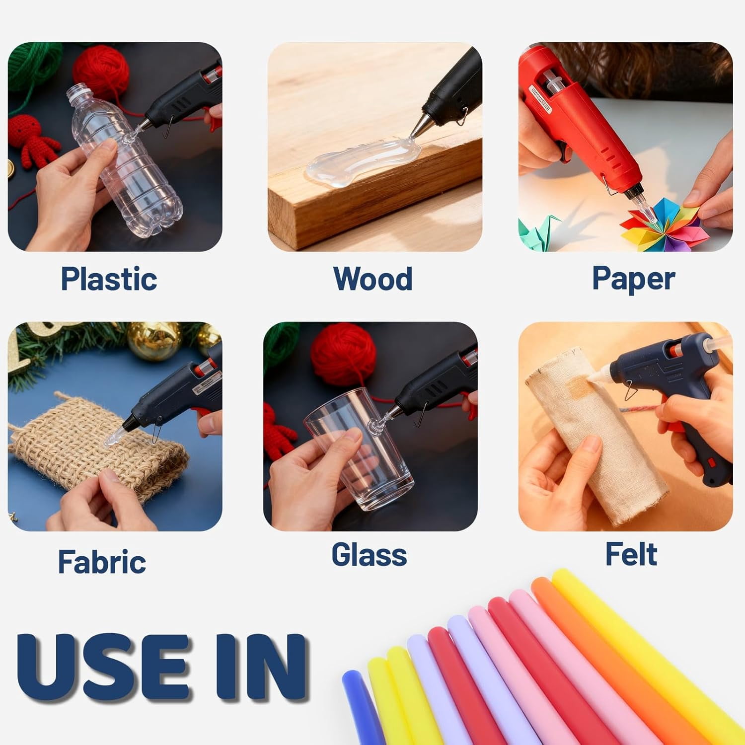 All Temperature Colorful Hot Melt Glue Sticks, 0.27×3.94 Inch 100-Count Clear Strong Bond for High & Low Temp Glue Guns, Crafts DIY, Wood, Fabric, Metal, Plastic, Ceramics