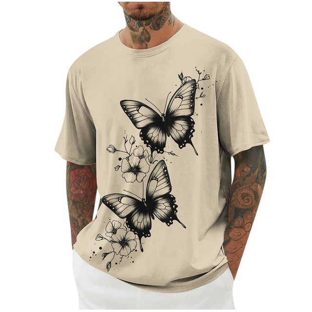 Camisetas de Manga Larga para Hombre de Algodón, Impresión Cuello Redondo Moda Casual Camisetas de Manga Corta para Diario Y Casual