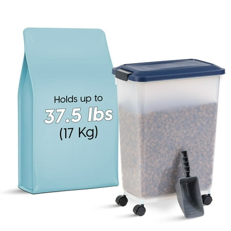 IRIS 37.5 Lbs. Airtight Pet Food Container | Dog & Cat Food Storage Bin with Scoop
