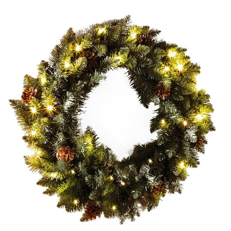 21 In Faux Pine Holiday Wreath With Battery Operated Led Lights 21 In Faux Pine Holiday Wreath With Battery Operated Led Lights