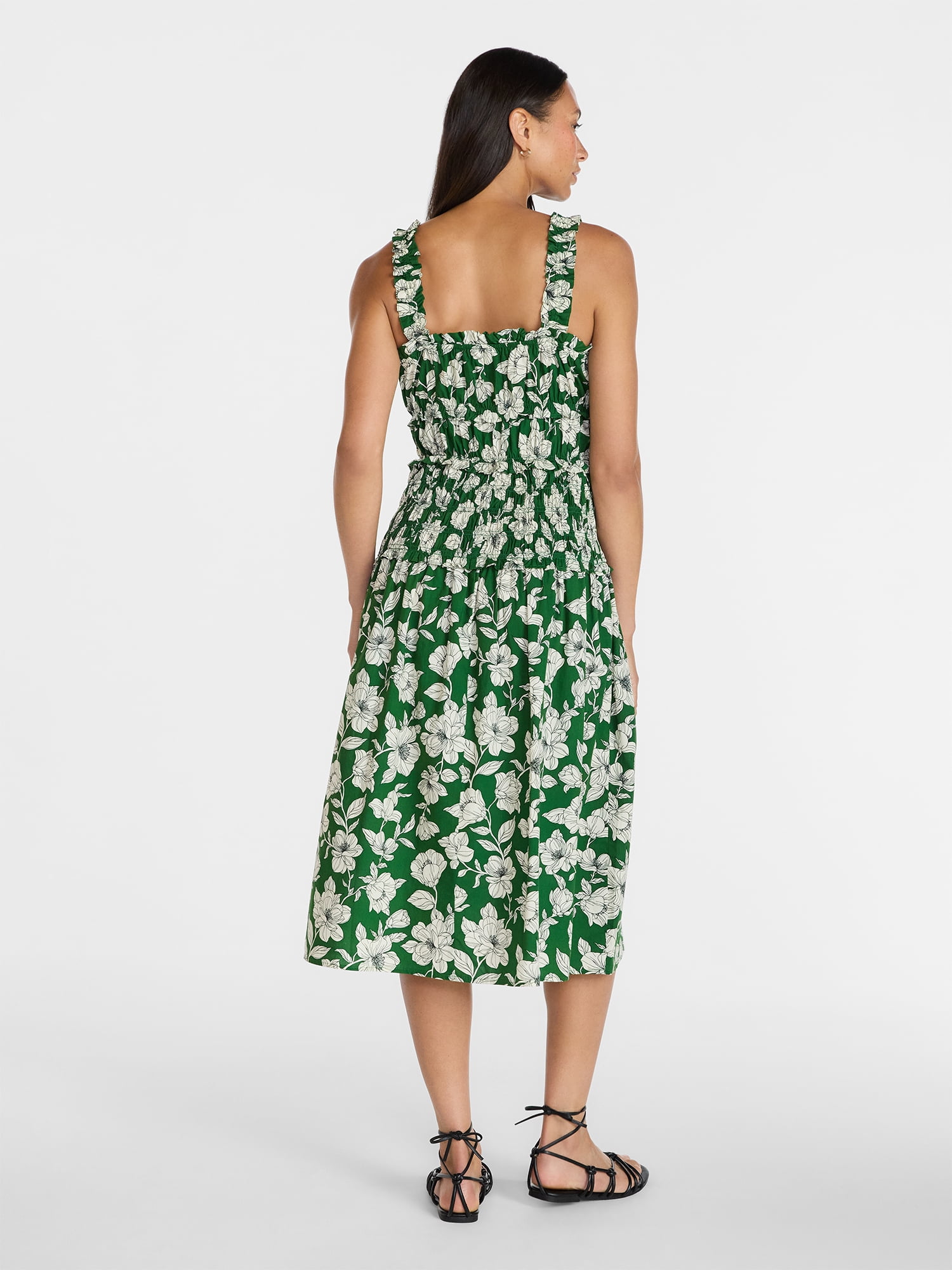 Time and Tru Women's Sleeveless Smocked Peasant Midi Dress, Sizes XS-4X