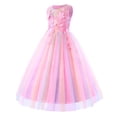 thumbnail image 2 of IBTOM CASTLE Little Big Girls Flower Tulle Dress Princess Pageant Birthday Party Wedding Formal Floor Length Long Dance Evening Maxi Gown 5-6 Years Rainbow Pink, 2 of 8