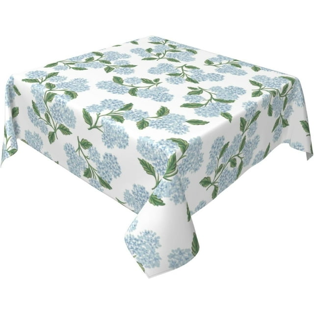 Spring Floral Tablecloth Square 60 Inch Blue Hydrangea Flower Table Cloth Polyester Fabric Vintage Summer Flowers Table Cover for Kitchen Holiday Party Dining Picnic Outdoor Decor