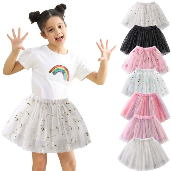 AKAFMK Baby Girl's Rainbows Tutu Skirt,Tulle Princess Ballet Dress,Toddler Girls Cute Party Dance Solid Color Embroidery Net Yarn Tulle Princess Dress Skirt