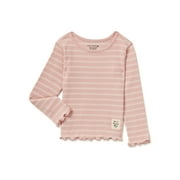 easy-peasy Baby and Toddler Girls Long Sleeve Lettuce Edge Top, Sizes 12 Months-5T