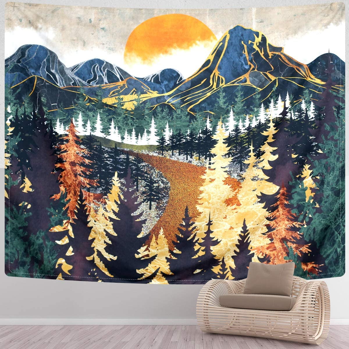 CPDD Mountain Tapestry Wall Hanging Forest Trees Art Tapestry Sunset Tapestry Road in Nature Landscape Home Decor for Room 51.2 x 59.1 inches Walmart
