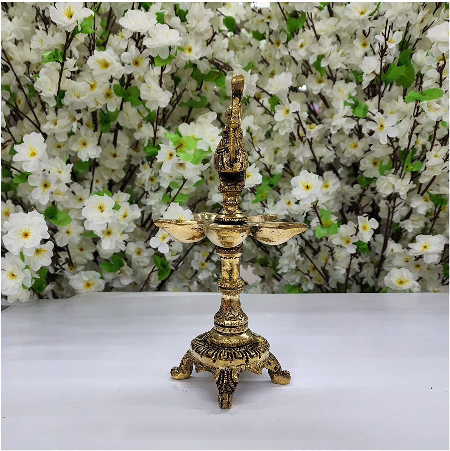 Brass Diya Lamp Large Size Annam Pakshi Home Temple Diya Annam Bird Oil Lamp with Stand Traditional Indian Oil Lamps Brass Decorative Diyas Lamp for Aarti Pooja Indian Handmade Diya - AtoZ India Cart