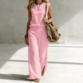 thumbnail image 5 of Womens Summer 2 Piece Outfits Cotton Fashionable Solid Color Sleeveless Top and Button Down Pants Lounge Set, 5 of 7
