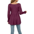 thumbnail image 6 of Women's T-Shirt Solid Color Long Puff Sleeve V-Neck Loose Hem Streetwear Breathable Tops, 6 of 7