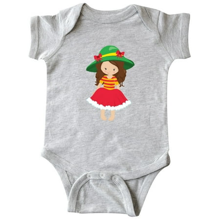 

Inktastic Cute Girl Brown Hair Red Skirt Green Hat Gift Baby Girl Bodysuit