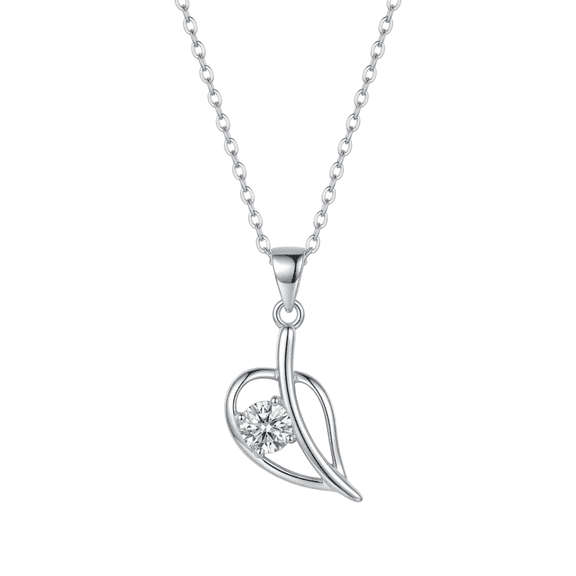 Heart Leaf Solitaire Crystal Pendant Necklace for Women, Elegant Silver Chain Necklace with Sparkling Stone, Romantic Gift Jewelry
