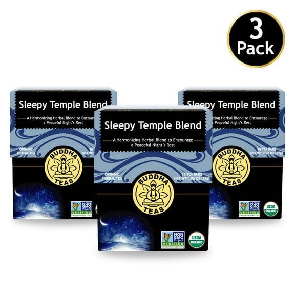 Buddha Teas Sleepy Temple Blend - Organic Herbal Tea - For Health & Wellbeing - Blend of Herbs & Flowers - Clean Ingredients - Caffeine Free - OU Kosher & Organic - Non-GMO (Pack of 3)