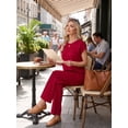 thumbnail image 4 of MINTREUS Two Piece Lounge Sets for Women Fall Short Sleeve Travel Vacation Outfits Set with Pocket and Wide Leg Pants, 4 of 8